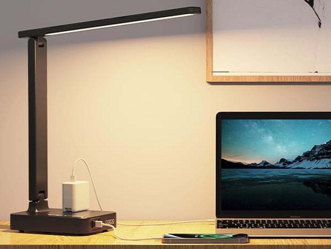 LED Desk Lamp with 3 USB Charging Ports,2 AC Outlet,3 Color Modes 3 Brightness Levels