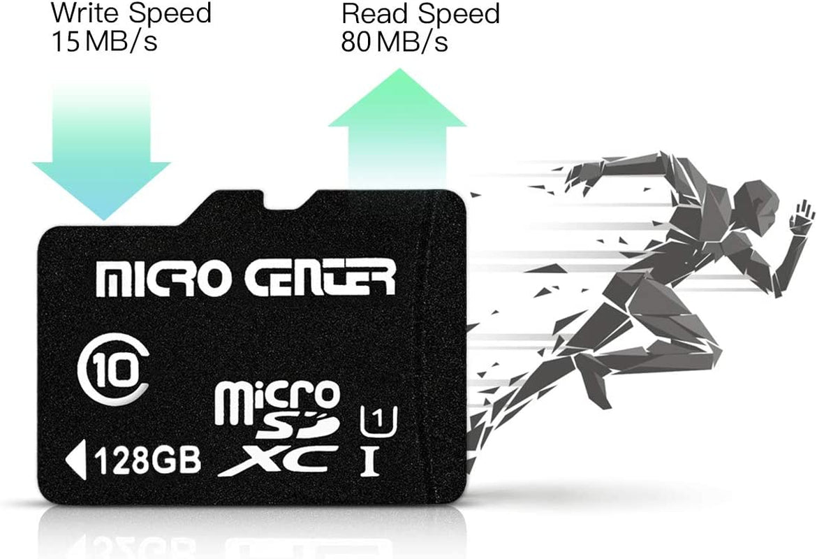 Micro Center 128GB Class 10 Microsdxc Flash Memory Card with Adapter for Mobile Device Storage Phone, Tablet, Drone & Full HD Video Recording (1 pack)