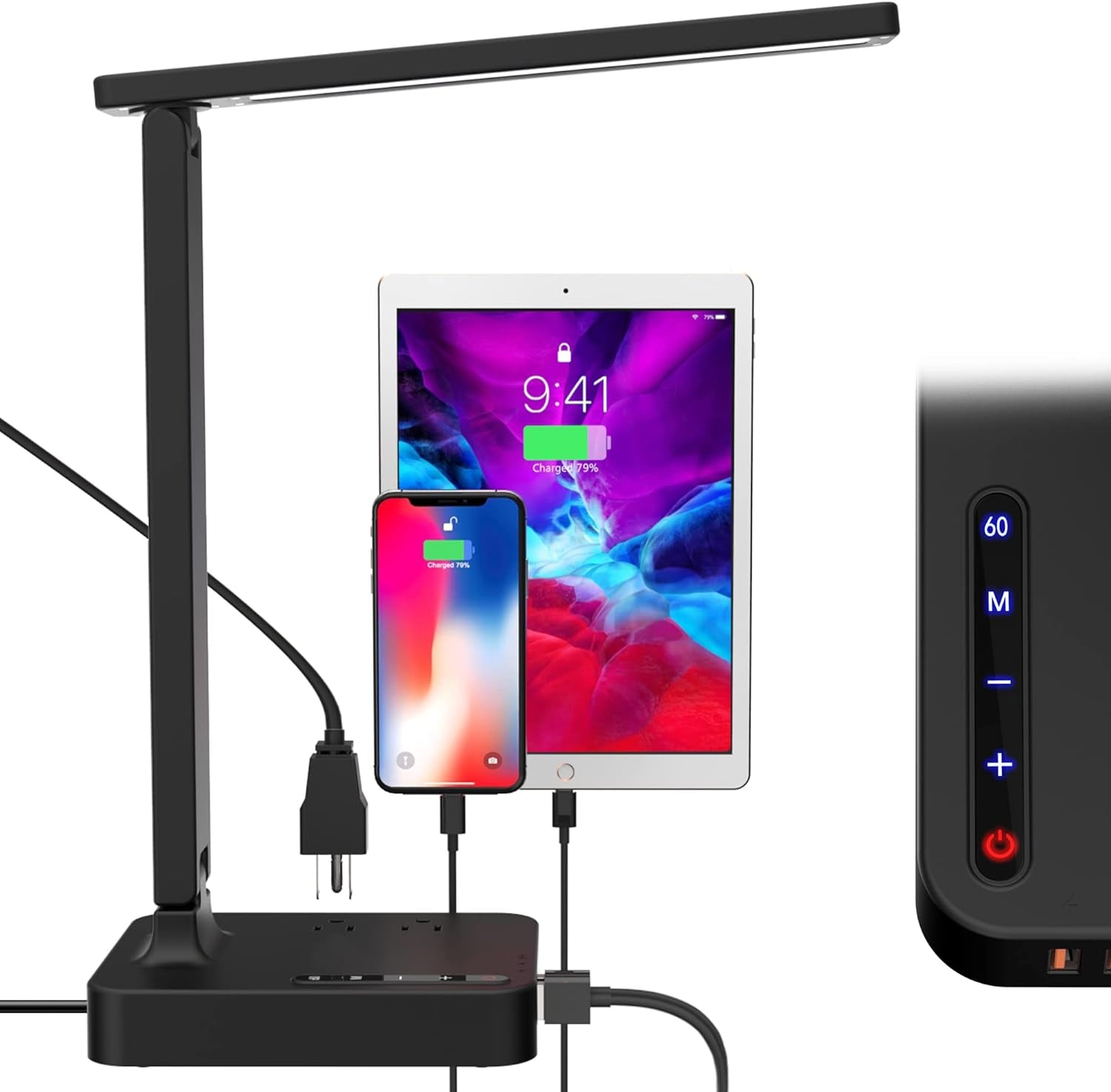 LED Desk Lamp with 3 USB Charging Ports,2 AC Outlet,3 Color Modes 3 Brightness Levels