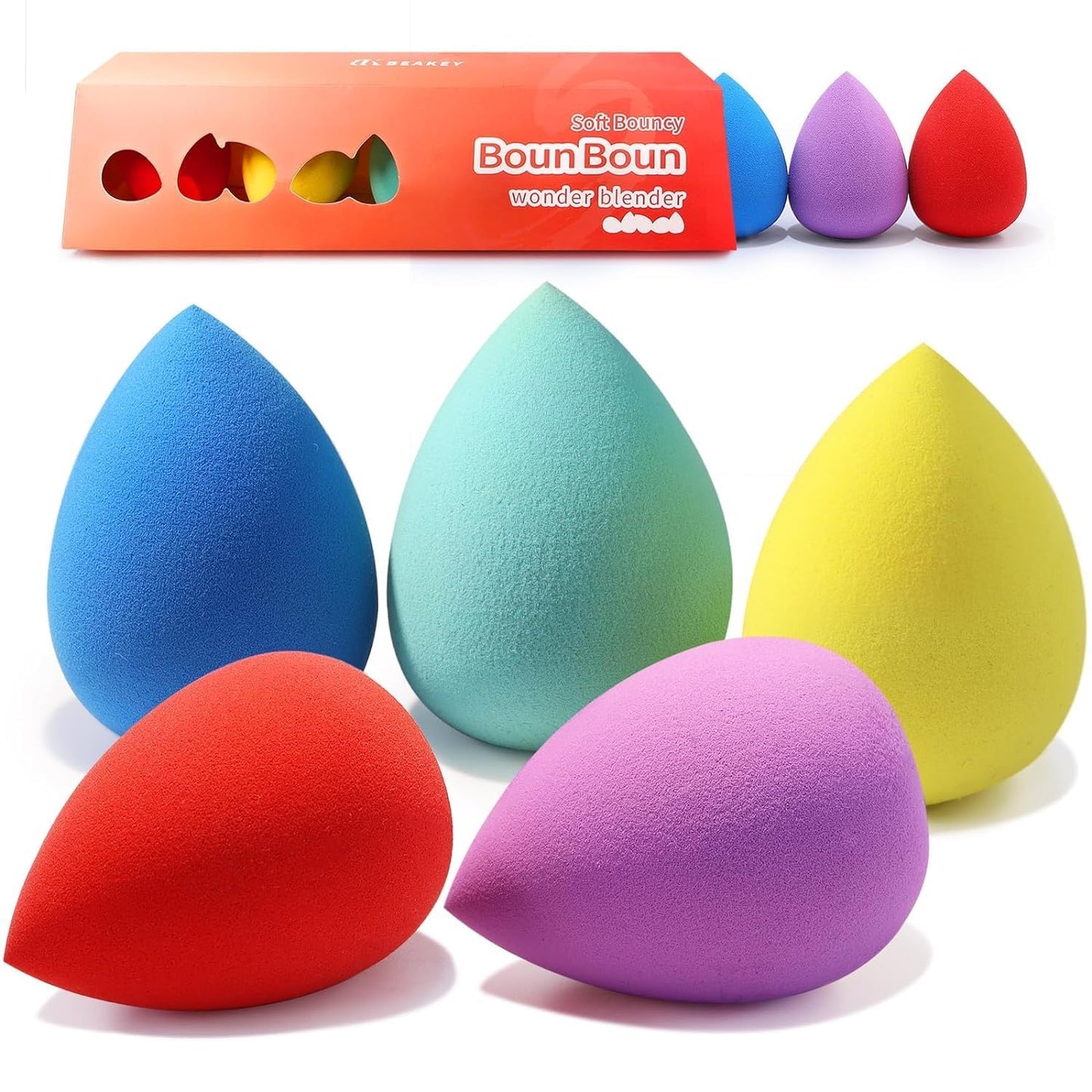 Makeup Sponge 5 Pcs Set, Latex-Free Beauty Sponge for Blending, Makeup Sponges for Foundation Liquid Cream and Powder