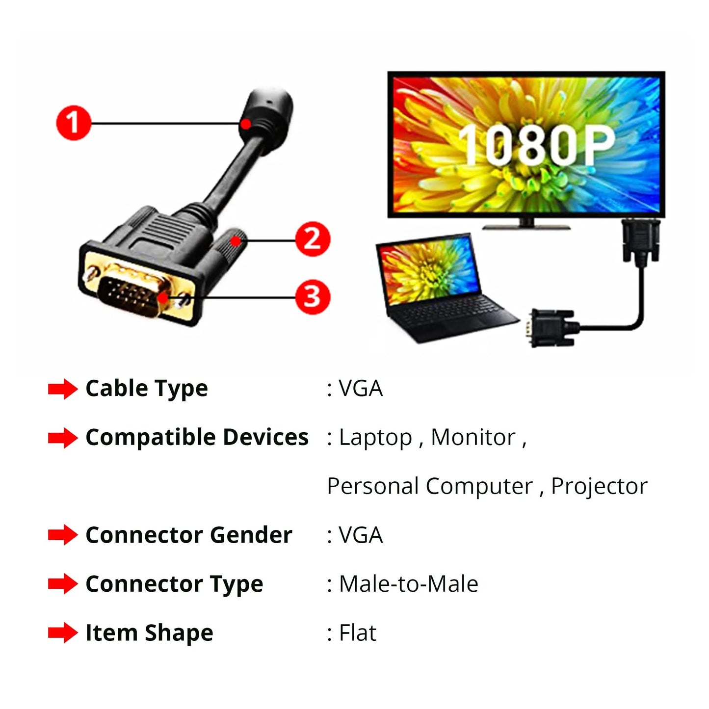 VGA to VGA Cable 6Ft Video Transmission Extension Cord