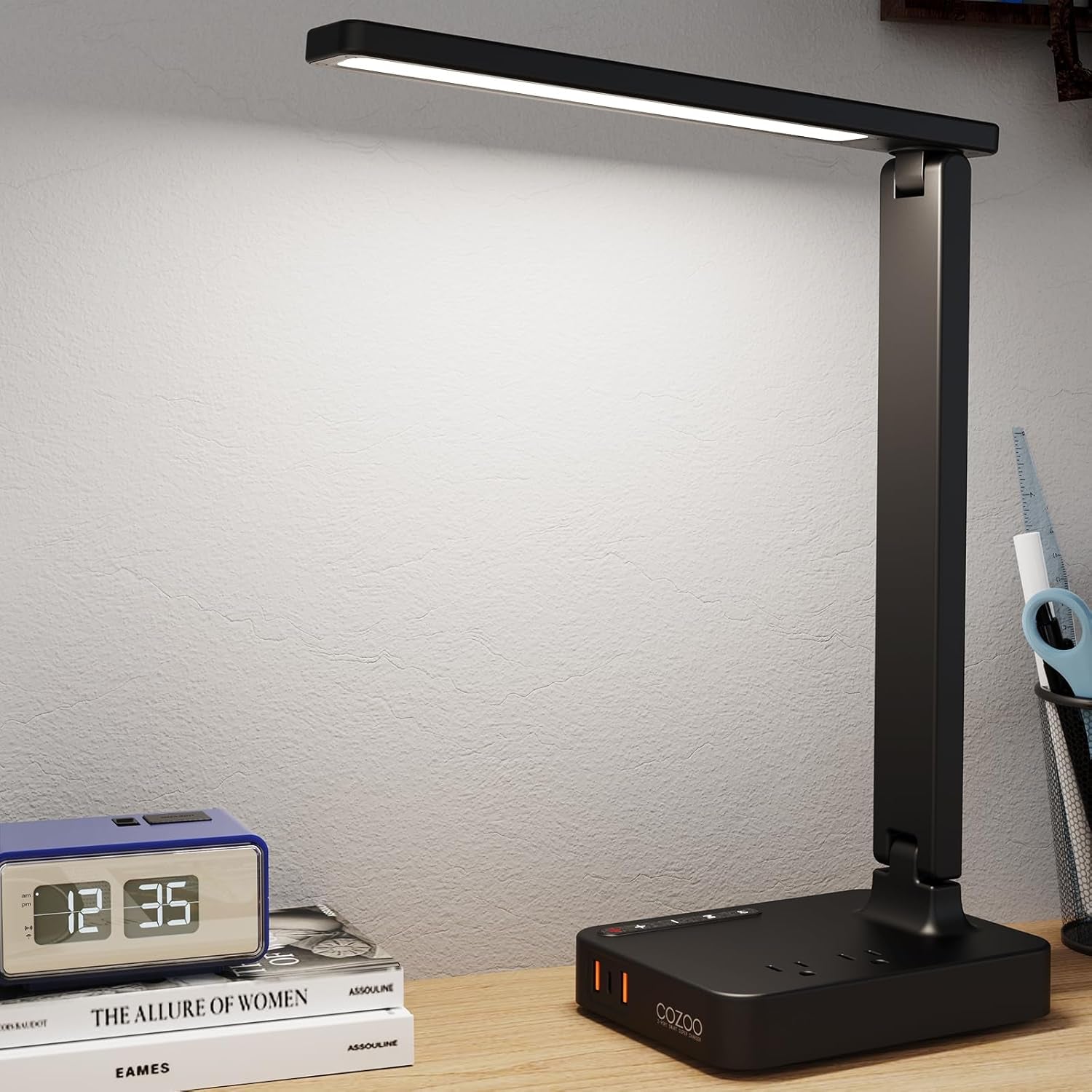 LED Desk Lamp with 3 USB Charging Ports,2 AC Outlet,3 Color Modes 3 Brightness Levels