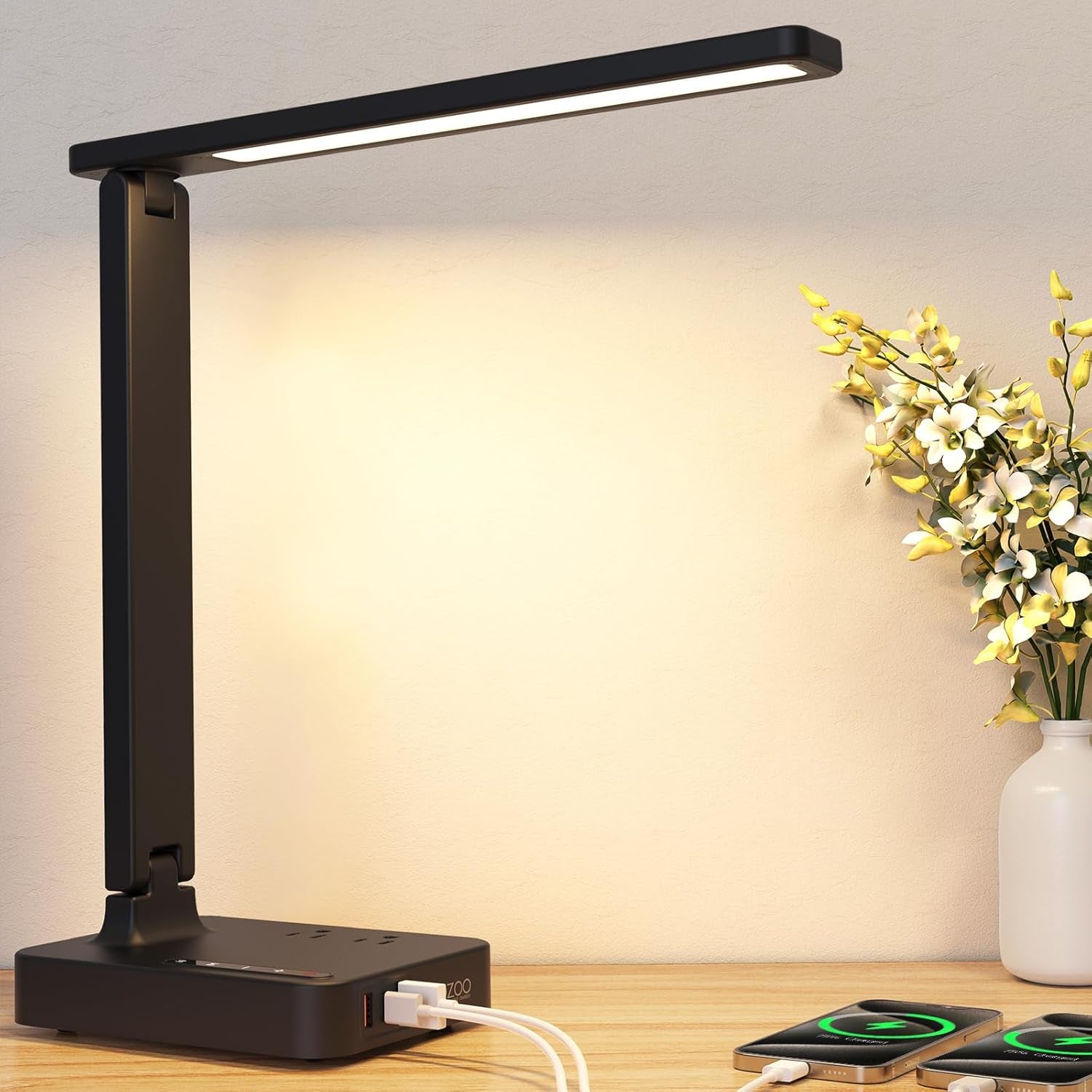 LED Desk Lamp with 3 USB Charging Ports,2 AC Outlet,3 Color Modes 3 Brightness Levels