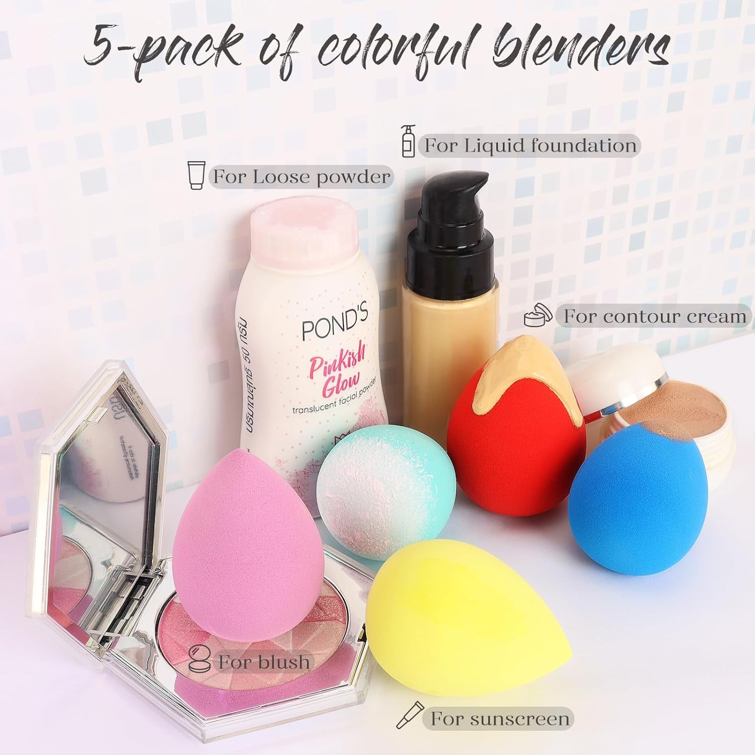 Makeup Sponge 5 Pcs Set, Latex-Free Beauty Sponge for Blending, Makeup Sponges for Foundation Liquid Cream and Powder